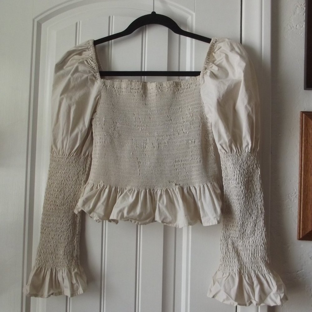 Elegant Cream Smocked Women's Top